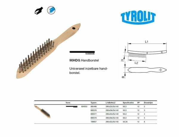 Tyrolit Stålbørste 4 rader 90HDG 290x32x25x140 til karbon  (12stk i pk)