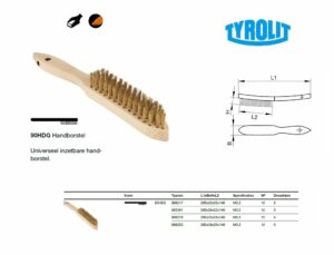 Tyrolit Stålbørste 4 rader MESSING 90DG 140x32x25 til ALU  (12 stk i pk)