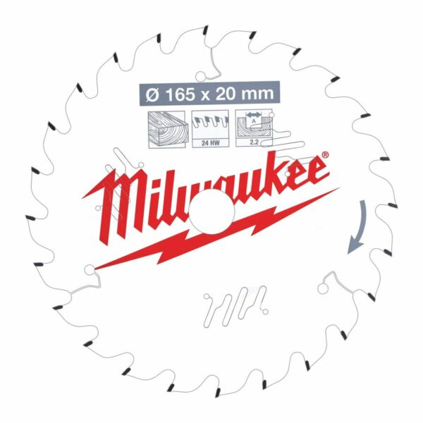 Milwaukee Sirkelsagblad 165x20x2,2mm 24T Tre - Bilde 2