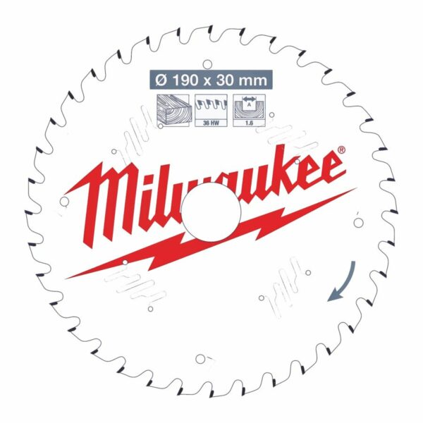 Milwaukee Sirkelsagblad 190x30x1,6x36T Tre - Bilde 2