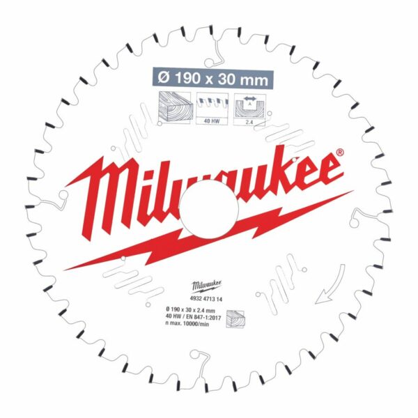 Milwaukee Sirkelsagblad W190x30x2,4 x 40T Tre - Bilde 2