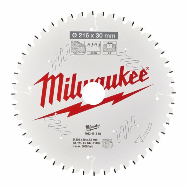 Milwaukee Sirkelsagblad MS W 216mm x 30 x 48T  2,4mm for Tre - Bilde 2