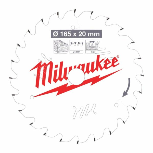 Milwaukee Sirkelsagblad 165x20x1,6x24T Tre TYNT til batterisag - Bilde 2