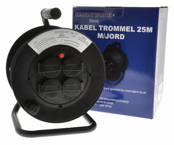 Kabeltrommel 25m 1,5 Sort IP44  2310580 (2 stk i esk)